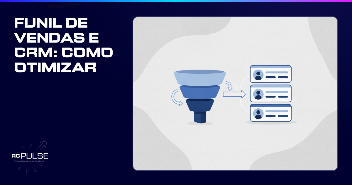 Um funil de vendas estilizado com setas indicando o fluxo de clientes em direção a um ícone de gráfico de crescimento.