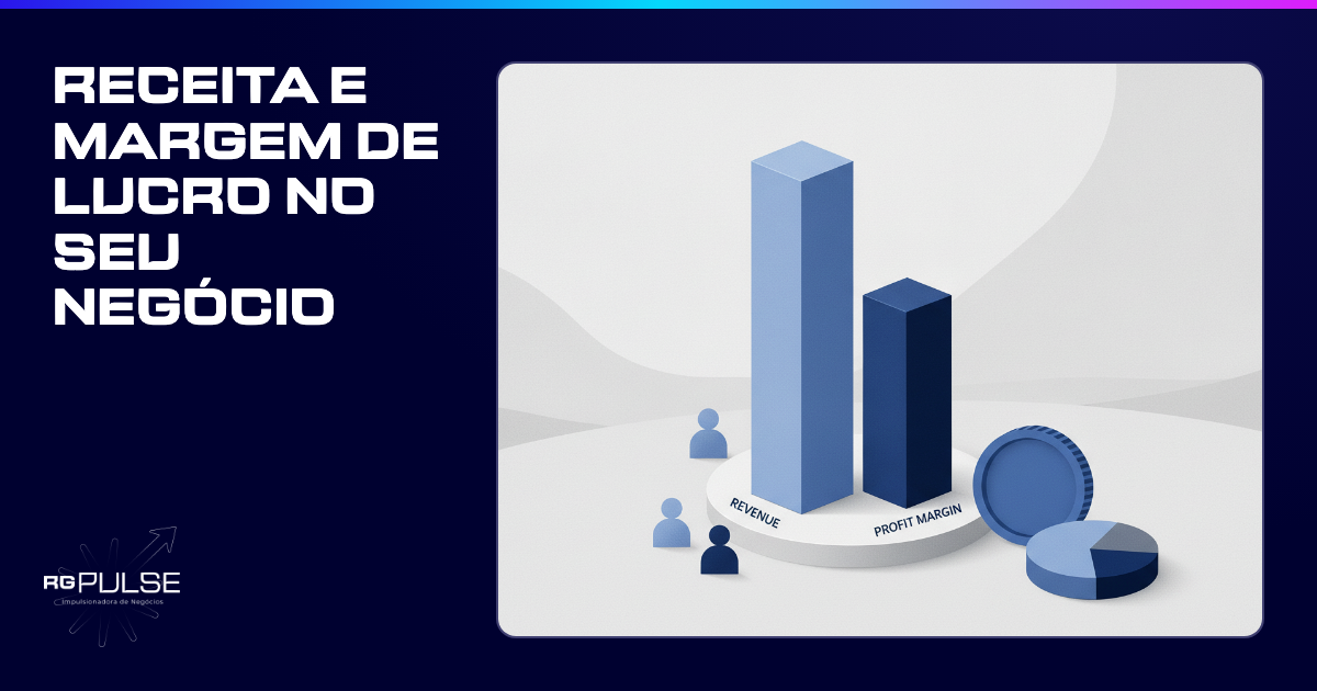 Gráfico de barras ascendente com uma seta vermelha apontando para baixo no centro, sobre um fundo azul claro.