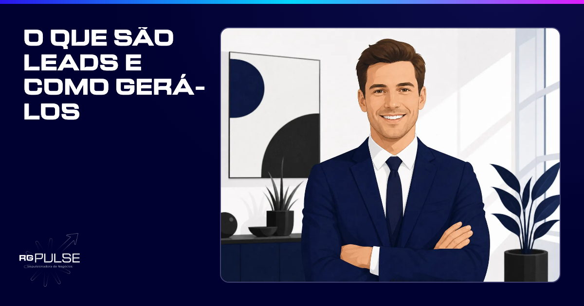 Um homem de negócios sorrindo, olhando para a câmera com uma mão no queixo, em um escritório moderno.