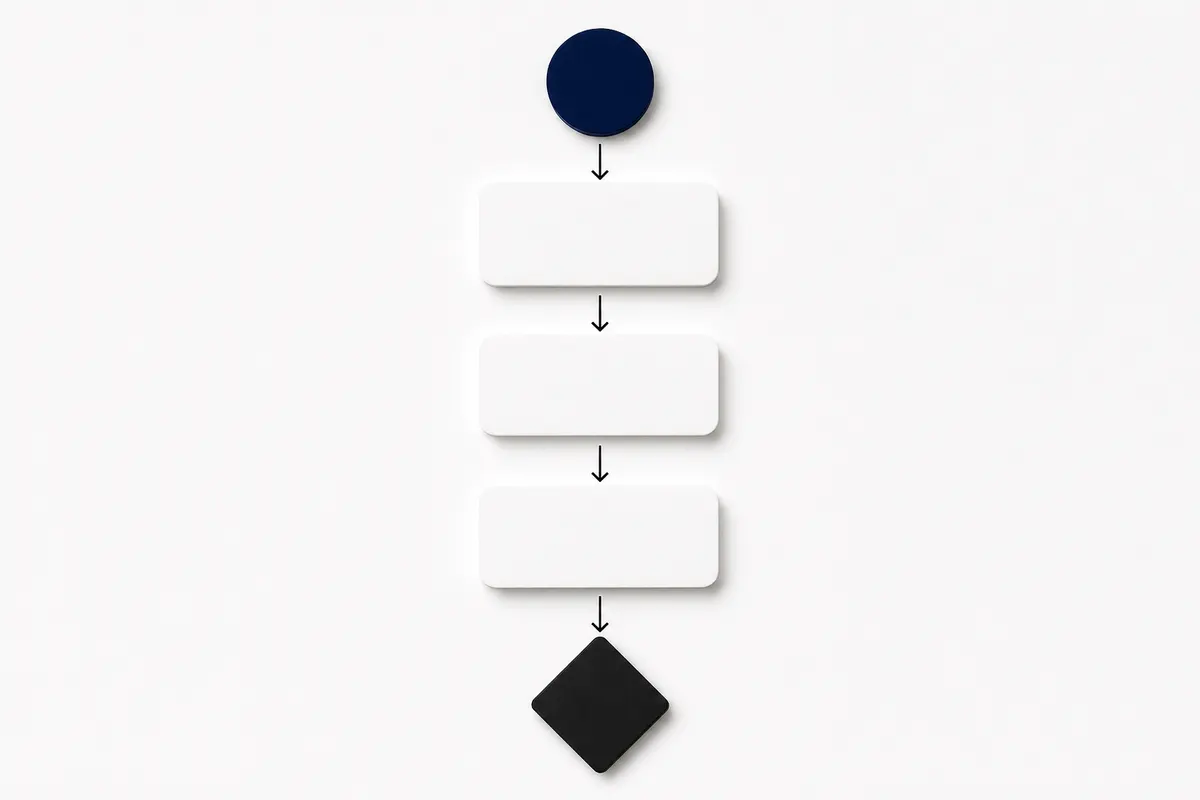 Diagrama de fluxo simples mostrando a entrada de leads, o processo de vendas e o fechamento de negócios.