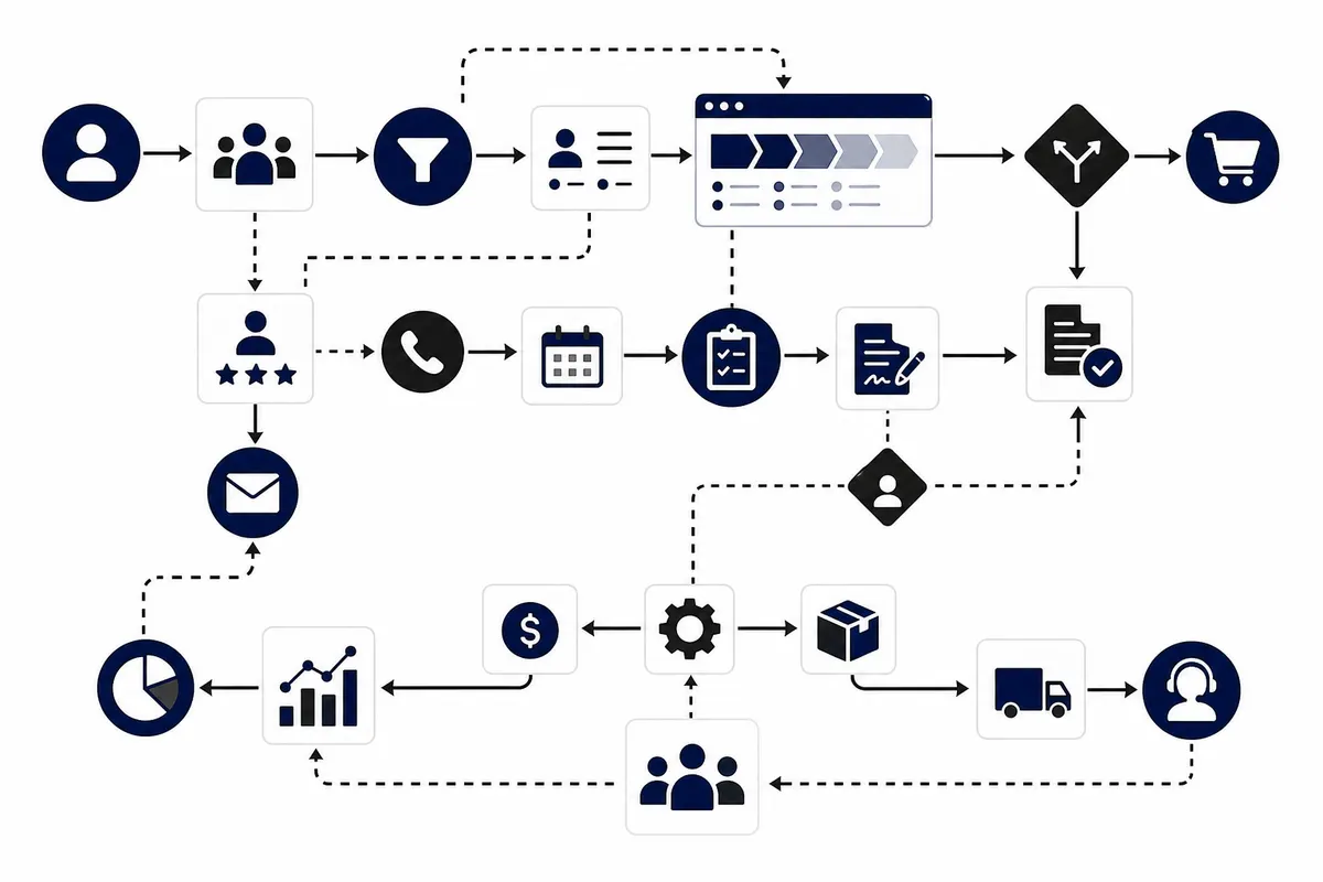 Diagrama de um sistema de vendas com componentes interconectados.