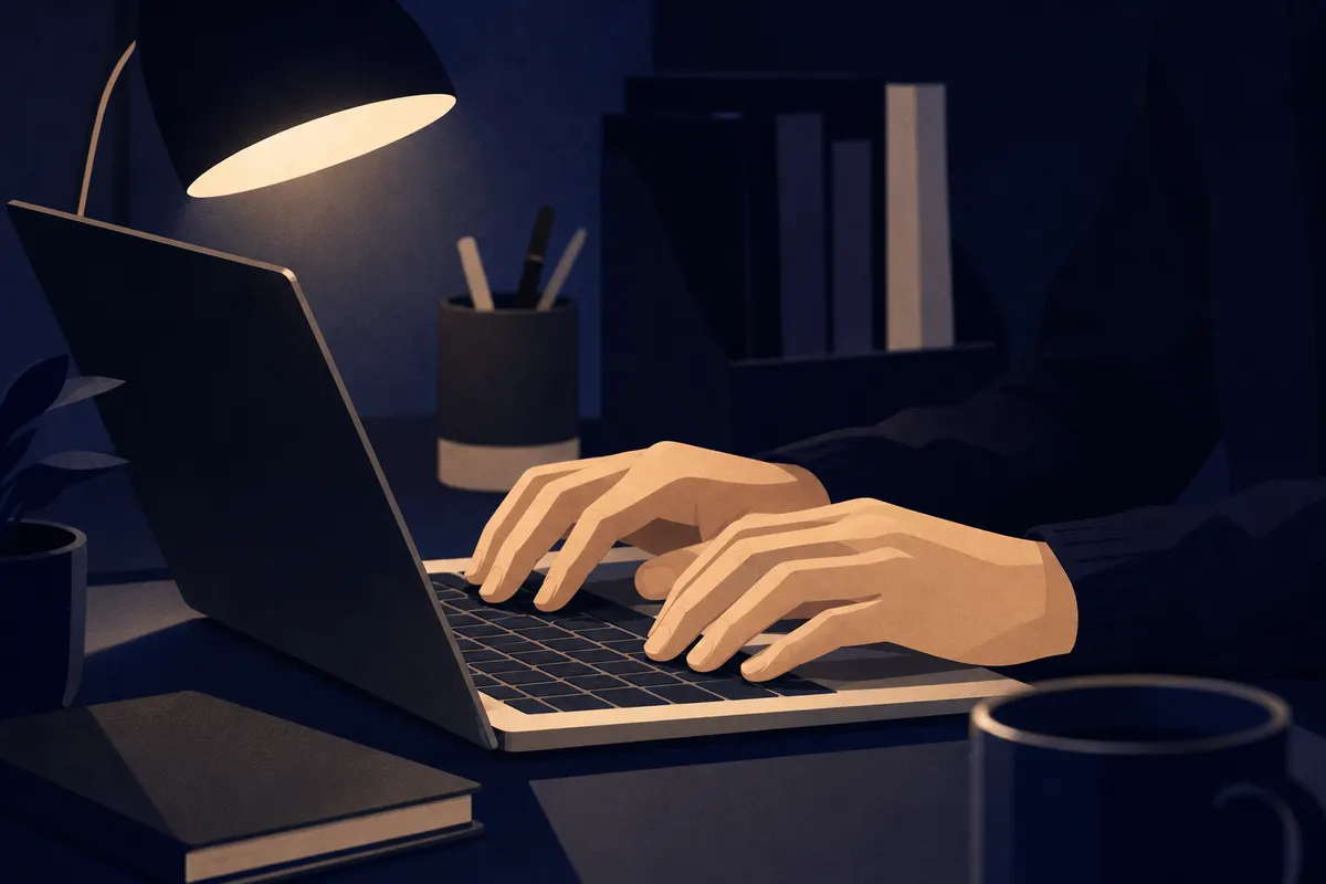 Uma pessoa usando um computador para gerenciar um sistema de estoque.